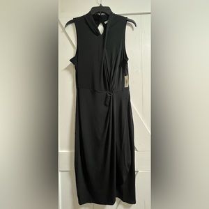 Essentials Women's Sleeveless Crossover Twist Neck Faux Wrap Dress